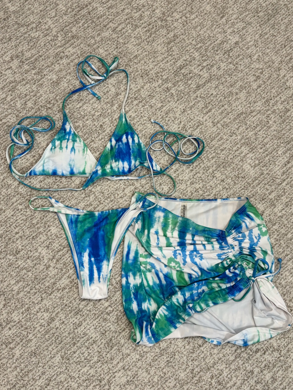 Blue & Green Tie-Dye Bikini & Skirt! *Never Worn!*